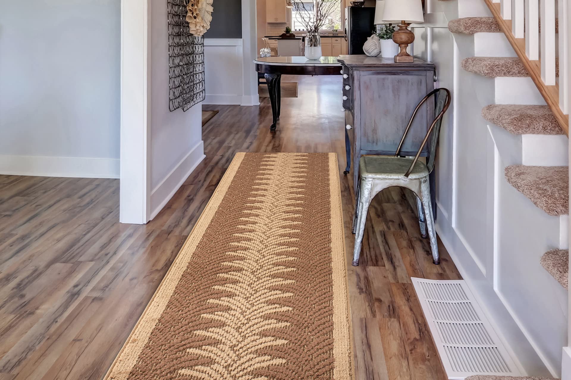 Non-Slip Rubber Backing Indoor Carpet Runner Rug for Hallway, Entryway, Kitchen - Palm Brown, 2'1