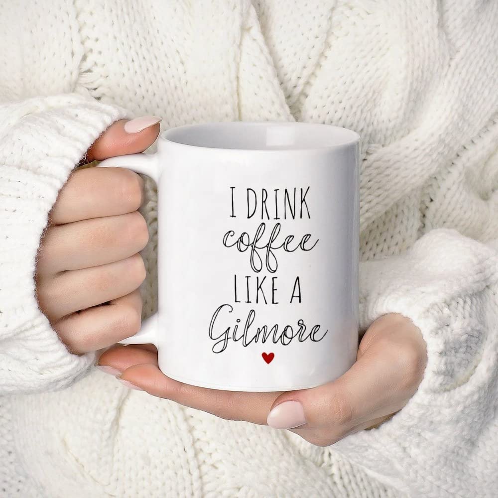 Gilmore Girls Coffee Mug - 11oz White Ceramic Coffee Cup with 'I Drink Coffee Like a Gilmore' Quote - Made in USA - Perfect for Fans, Gift Giving & Coffee Lovers
