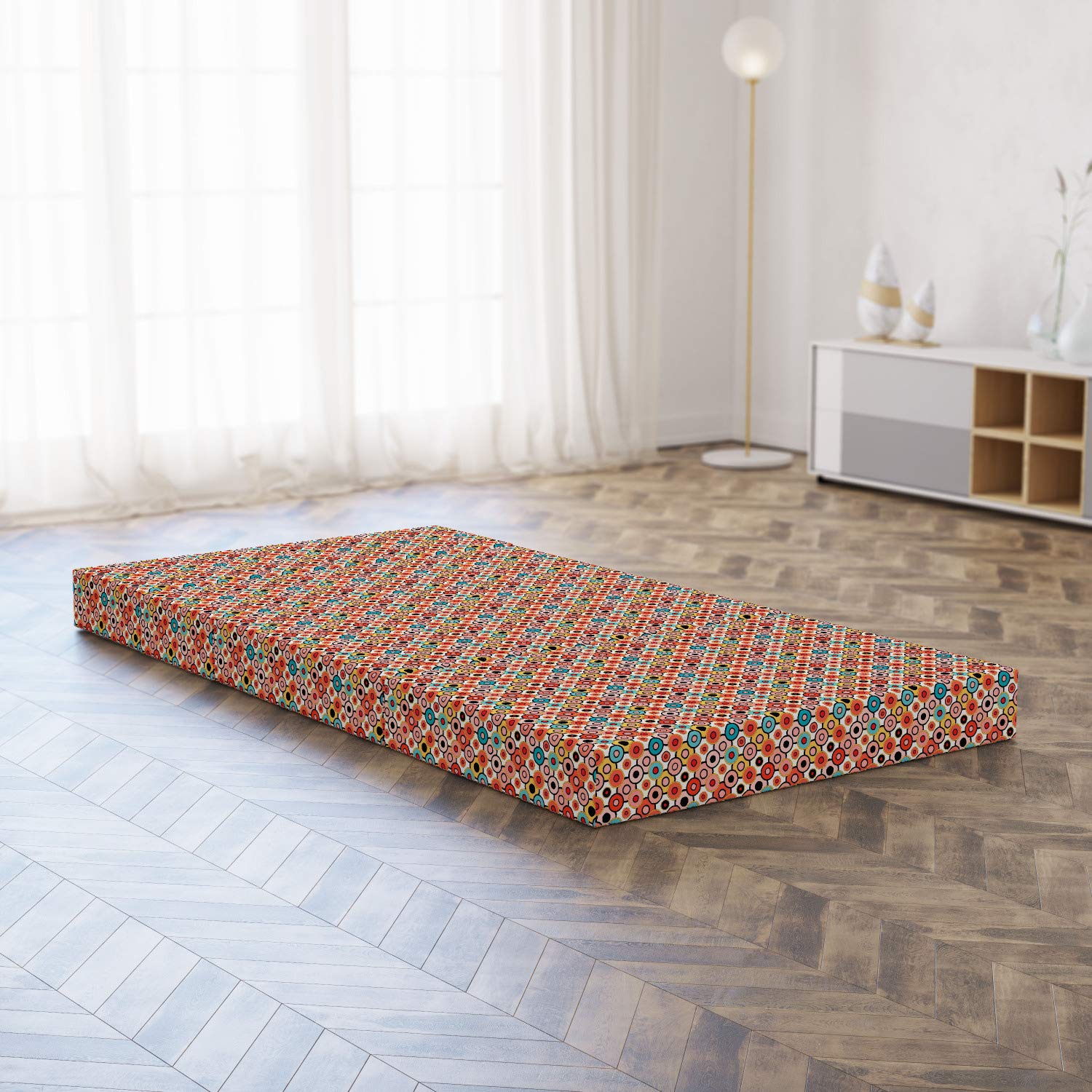 Ambesonne Vintage Foldable Mattress - Retro Bubble Design, 74.8
