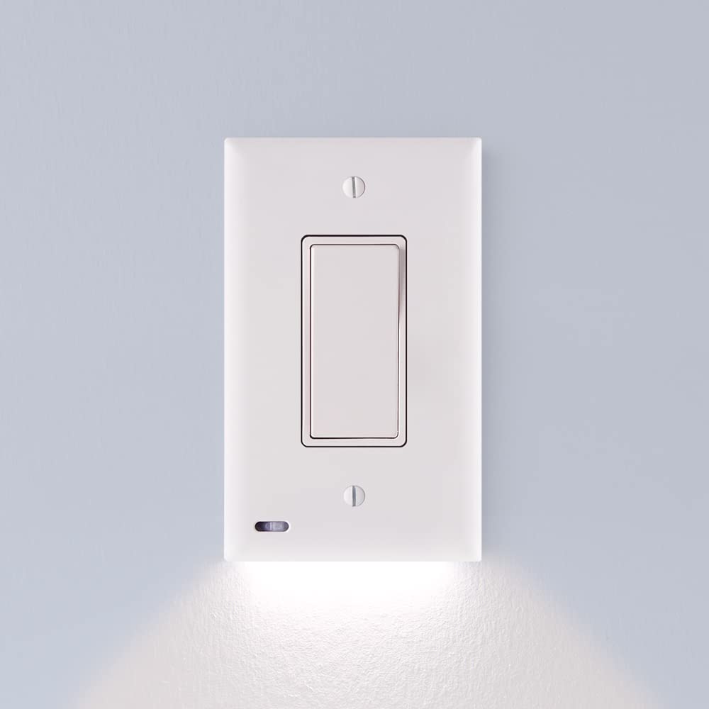2 Pack SnapPower SwitchLight LED Night Light for Single-Pole Light Switches - White Rocker Switch Plate with Adjustable Brightness & Auto On/Off Sensor - Perfect for Hallways, Bedrooms, Bathrooms & Staircases at Night