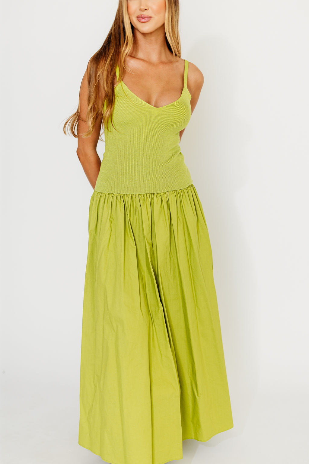 Gaby V-Neck Sleeveless Mixed Media Maxi Dress - Green Floral Summer Dress for Women | Perfect for Beach Vacations, Weddings & Evening Parties