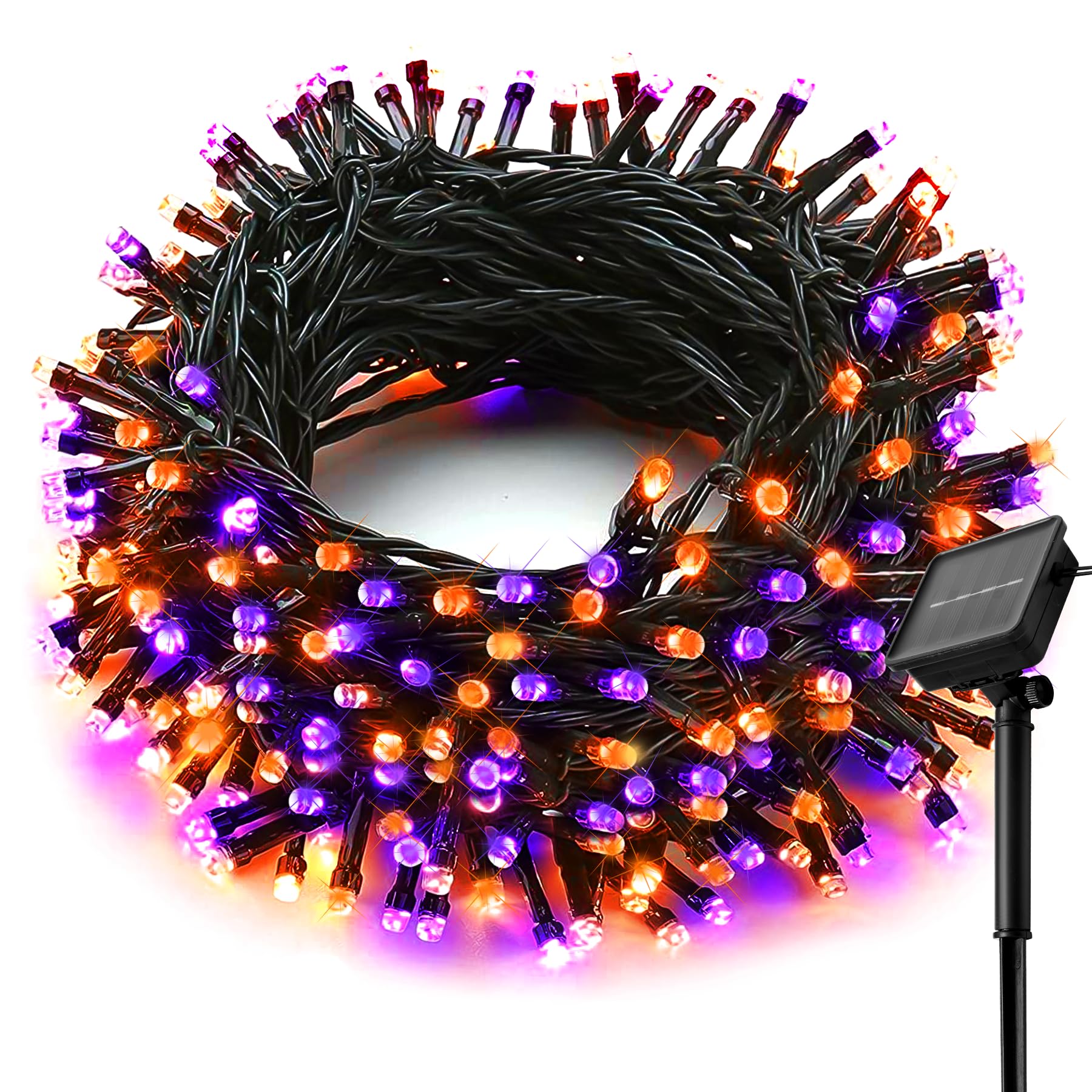 Orange & Purple Solar Halloween Lights - Waterproof Outdoor Decor with 8 Lighting Modes for Party, Patio, Garden, Tree & Yard - Perfect for Spooky Halloween Nights & Outdoor Gatherings