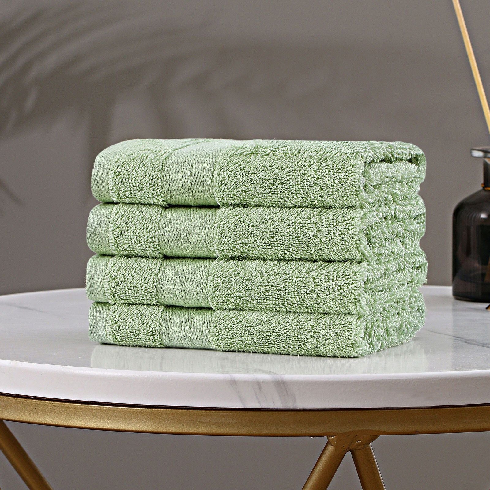 Linenland 4-Piece Cotton Bath Towel Set - Soft & Absorbent Sage Green Washcloths for Spa, Bathroom & Luxury Home Decor