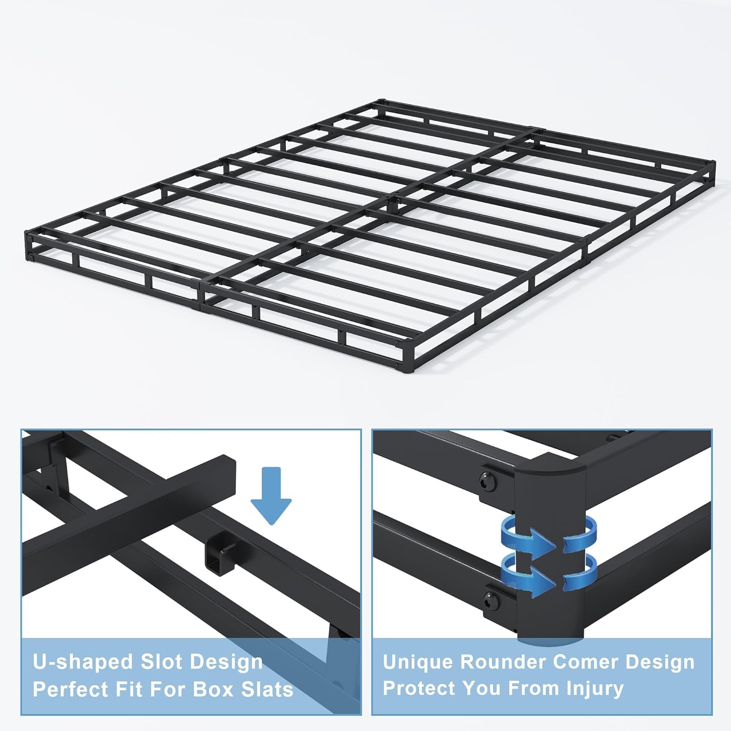 4 Inch High Profile Box Spring for King Bed - Sturdy Metal Frame Mattress Foundation with Easy Assembly | Quiet & Noise-Free Support for Enhanced Sleep Comfort | Perfect for Master Bedrooms, Guest Rooms & Dormitories