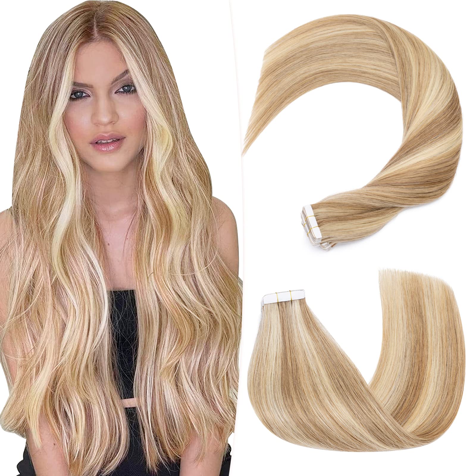 Premium Tape In Human Hair Extensions 18 Inch 50g 20pcs - Seamless Double Sided Skin Weft for Women (Golden Brown & Bleach Blonde) | Natural Look, Easy Application | Perfect for Daily Wear, Parties & Special Occasions