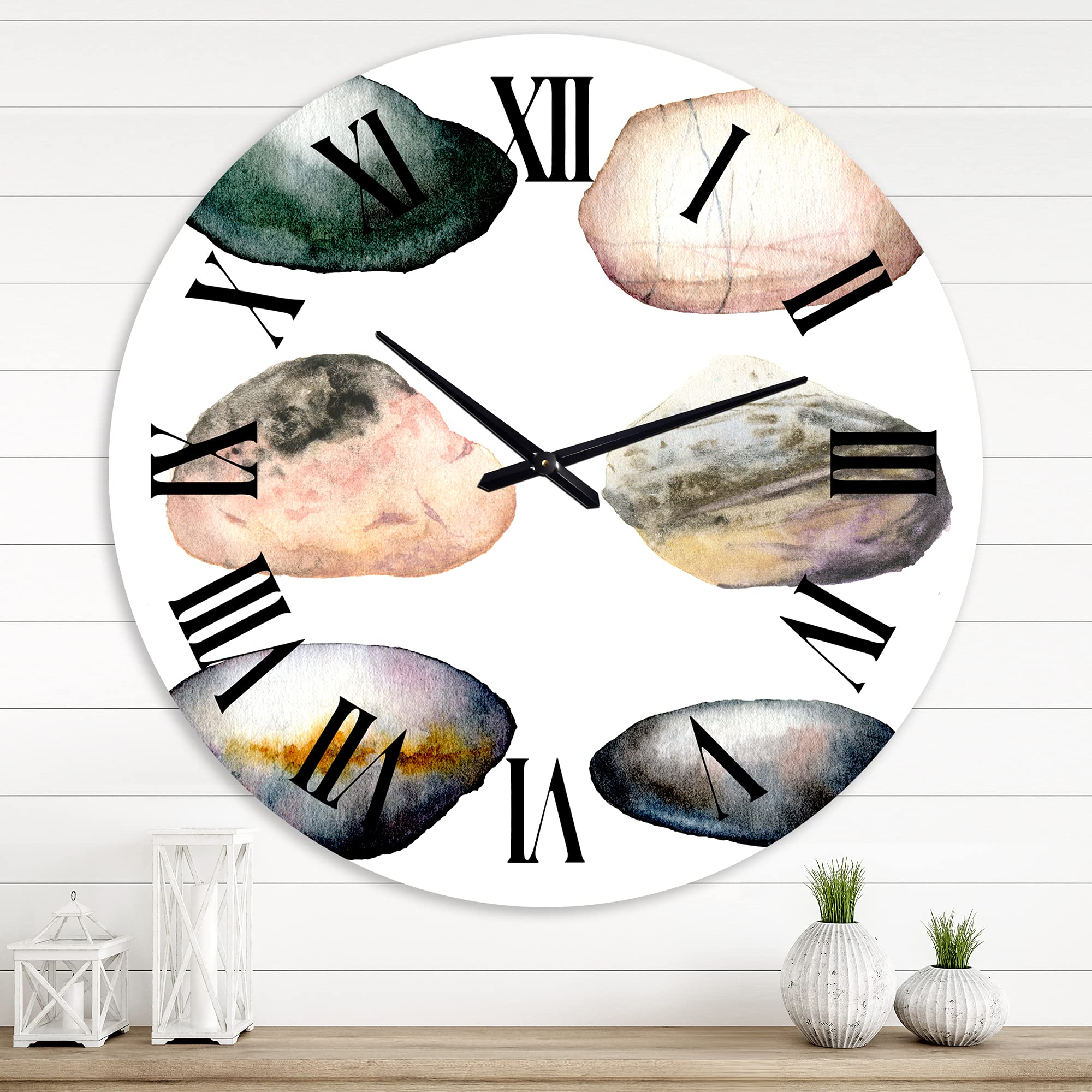 DesignQ Nautical Coastal Wall Clock - Large Abstract Sea Stones Fractal Art Wall Clock for Living Room, Bedroom, Office Decor | Perfect for Beach House, Coastal Theme & Modern Home Decor