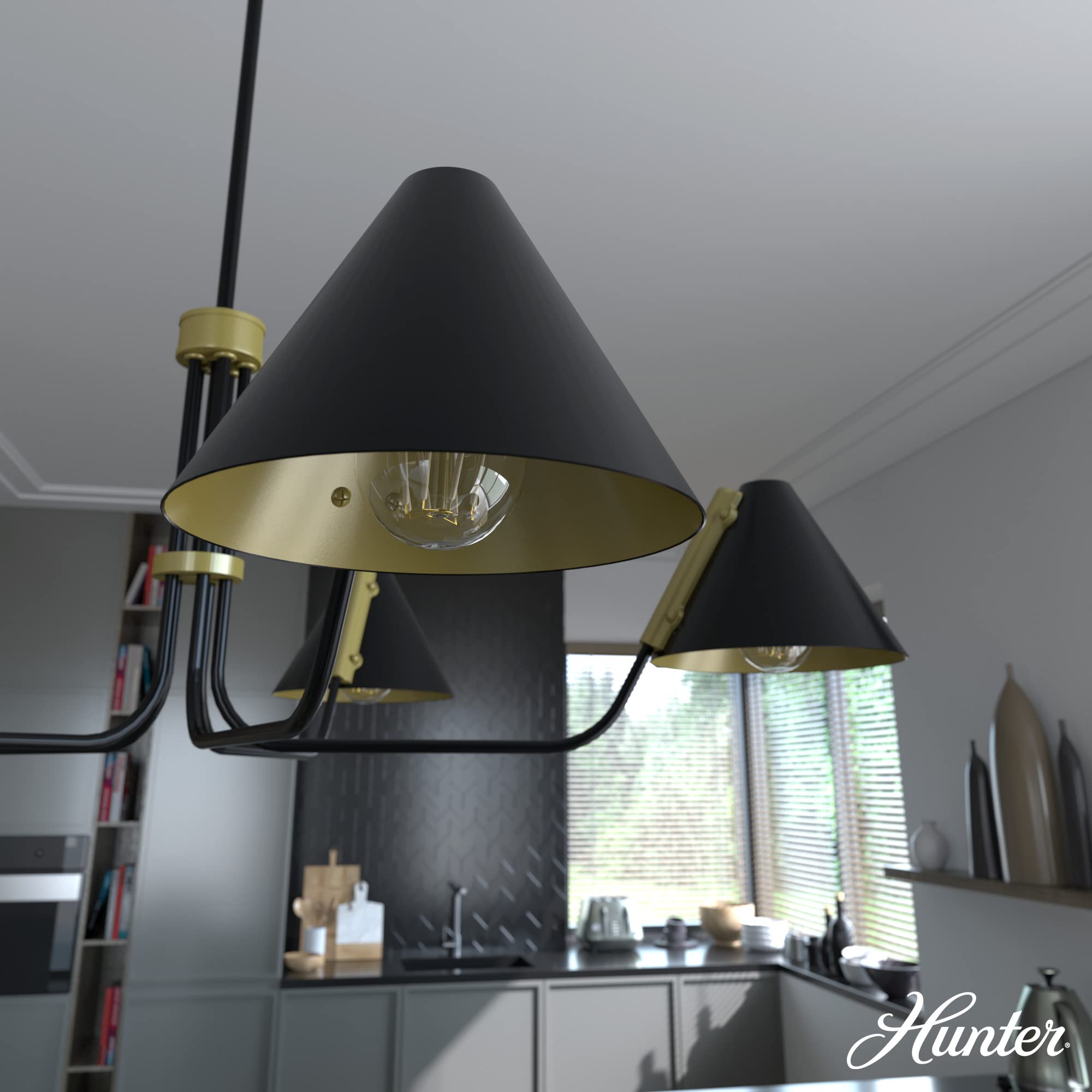 Hunter Fan Company 19195 Grove Isle 5-Light Matte Black Chandelier - Modern Ceiling Light Fixture for Dining Room, Bedroom, or Living Room Decor