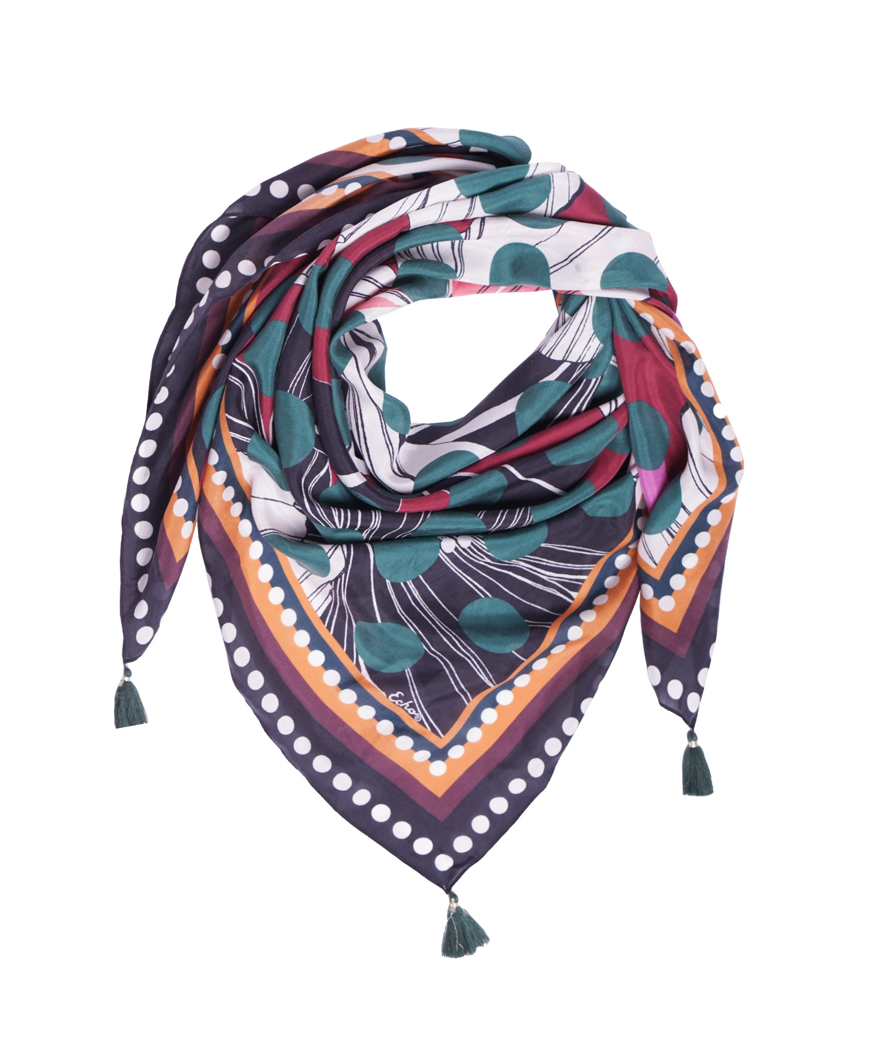 Dotty Floral 42 Inch Tassel Square Scarf - Lightweight Fashion Scarf for Women, Boho Style Accessory for Spring & Summer Outfits, Perfect for Beach, Travel and Casual Wear