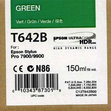 Epson T642B00 150ml Ultrachrome HDR Green Ink Cartridge for Epson 7900/9900 Printers - High-Quality Photo Printing & Professional Graphic Design