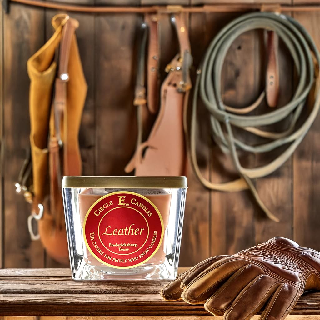 Circle E Candles - 8oz Leather Scented Jar Candle with 1 Wick | Small Home Decor for Living Room, Bedroom & Office | Aromatherapy & Relaxation Gift