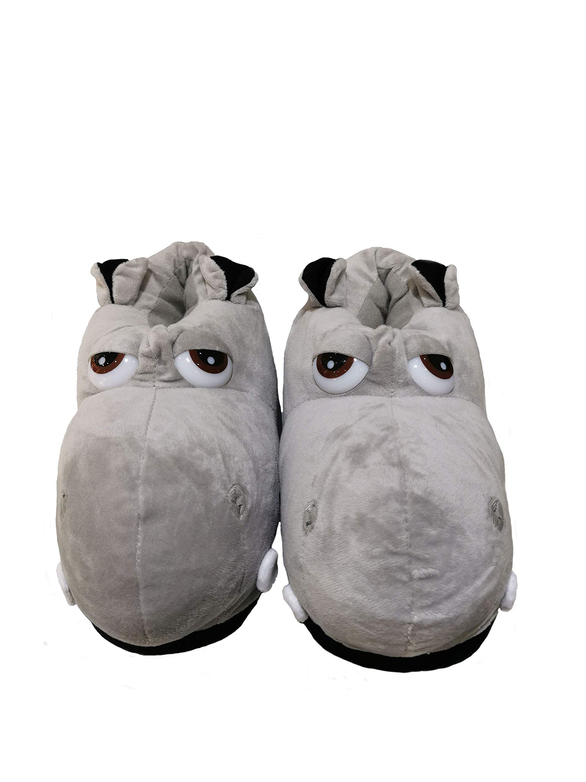 YUCHE Plush Animal Slippers for Adults & Kids - Soft Cotton Hippo House Shoes (Size 7, Grey) - Cozy Indoor & Outdoor Wear for Family