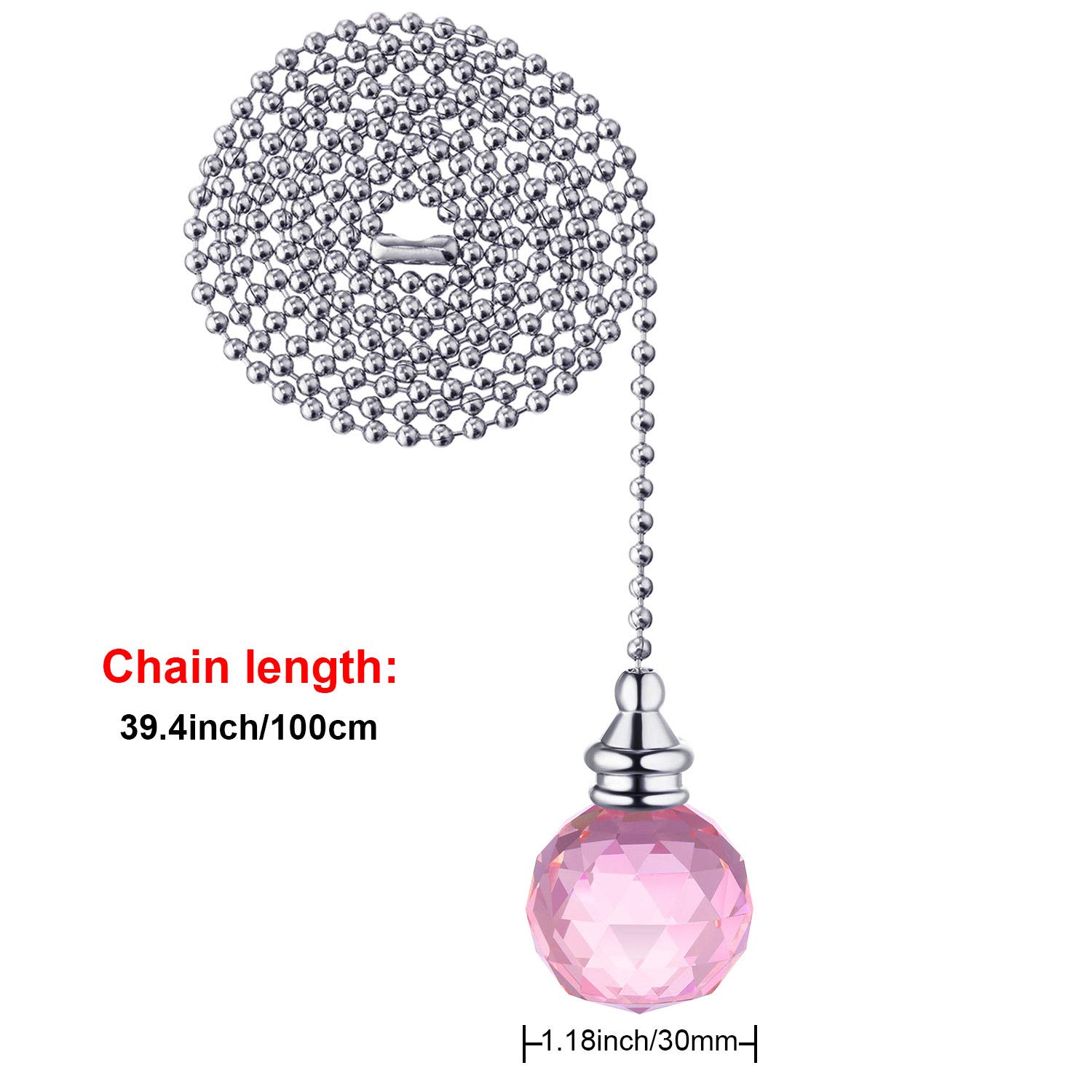 JOVITEC 2-Pack Pink Spherical Crystal Pull Chain Extensions (1 Meter Each) with Connector for Ceiling Fans & Lights - Perfect for Home, Bedroom, and Office Lighting Fixtures