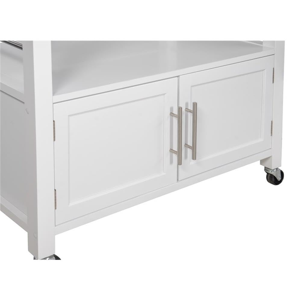 Pemberly Row White Transitional Wood Kitchen Cart with Granite Top - Perfect for Small Spaces, Kitchen Storage & Serving Buffet Style