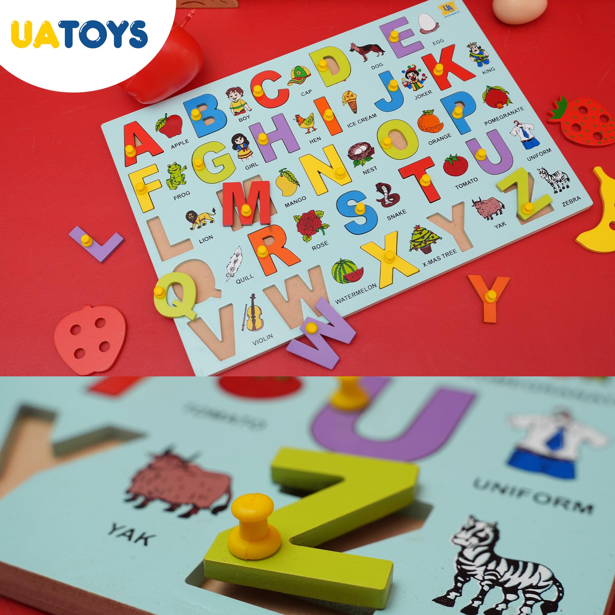 UATOYS Wooden Alphabet Puzzle Toys for Kids - ABC Learning with Pictures, Brain Development & Sorting Games - Perfect for Preschool, Homeschool & Early Childhood Education