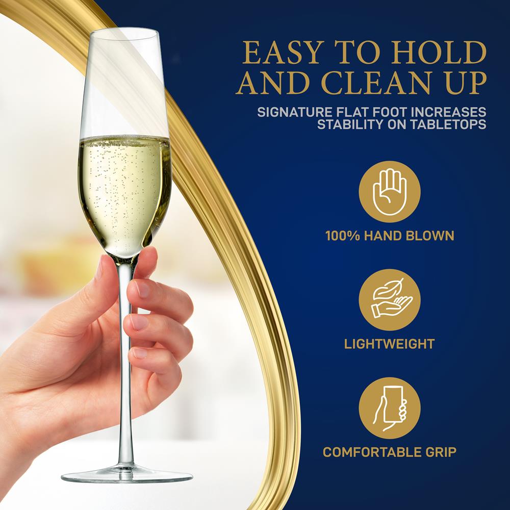 Premium Crystal Champagne Flutes Set of 4 - Elegant Wedding & Party Glassware for Toasting, Celebrations & Romantic Dinners - Dishwasher Safe & Lead-Free
