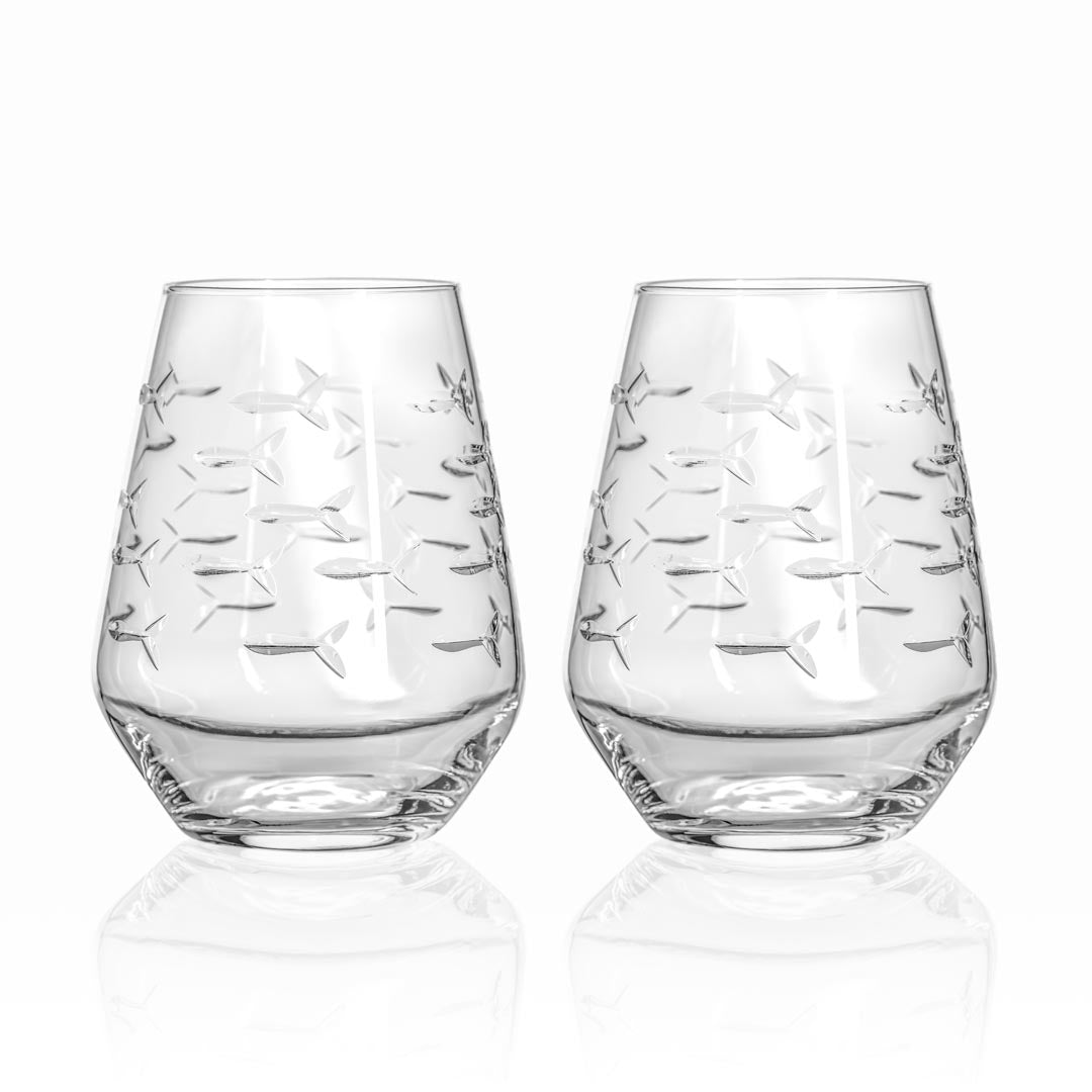 School of Fish 18oz Stemless Wine Tumbler Glass Set of 2 - Perfect for Parties, Picnics & Outdoor Entertaining