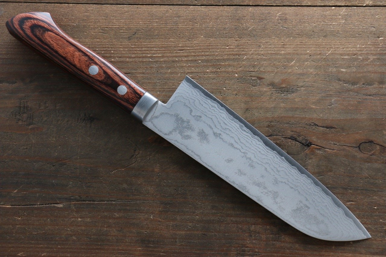 Premium Kunihira Tanzo VG1 Damascus Santoku Knife 170mm - Japanese Chef Knife with Mahogany Handle - Perfect for Slicing, Dicing & Precision Cooking in Professional & Home Kitchens