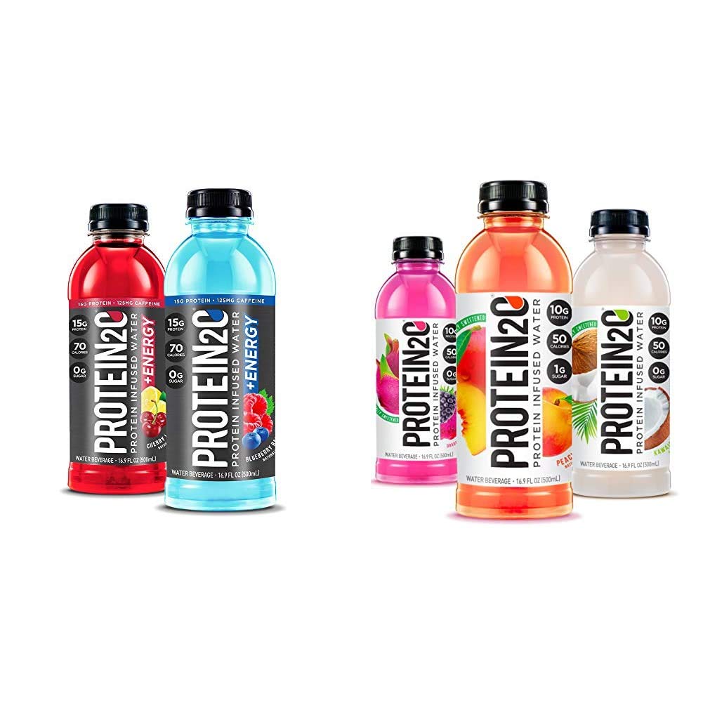 Protein2o Whey Protein Infused Water with Energy Boost - Variety Pack (16.9 oz, 12 Bottles) - Post Workout Recovery & On-the-Go Hydration for Athletes & Fitness Enthusiasts
