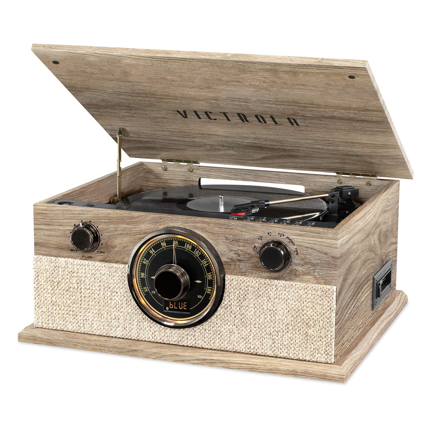 Victrola Brookline 6-in-1 Bluetooth Record Player with Built-in Speakers - 3-Speed Turntable, CD & Cassette Player, FM Radio, Wireless Streaming | Vintage Home Audio System for Living Room, Bedroom & Office Entertainment