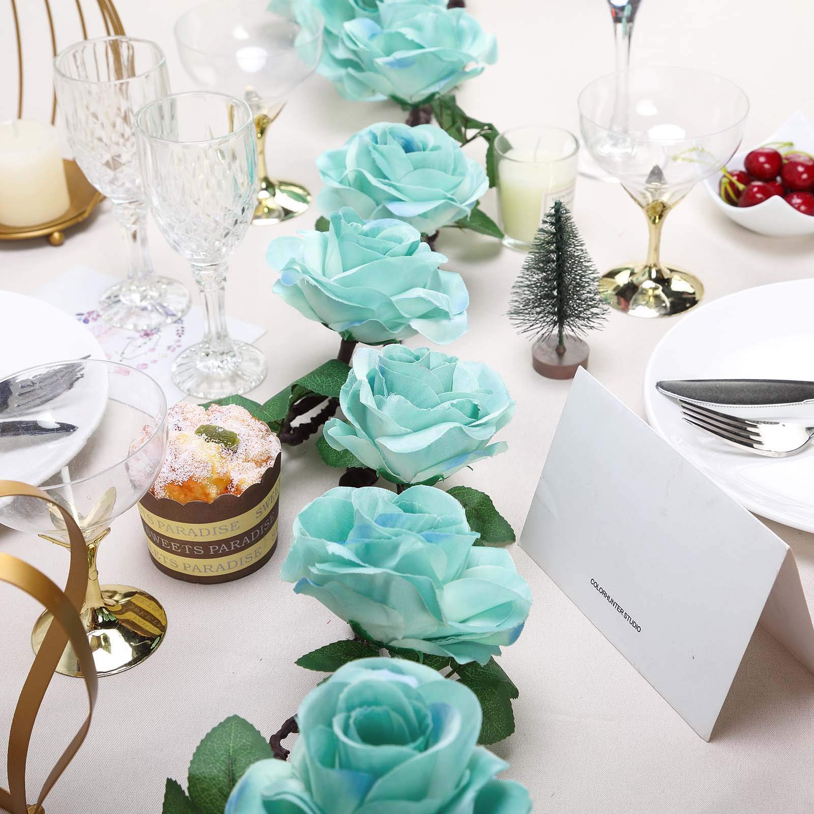 BalsaCircle 6 Feet Turquoise Silk Rose Flower Garland with Leaves - Wedding Centerpieces, Bridal Bouquets, Party Decorations, Wholesale Floral Supplies for Home and Event Decor