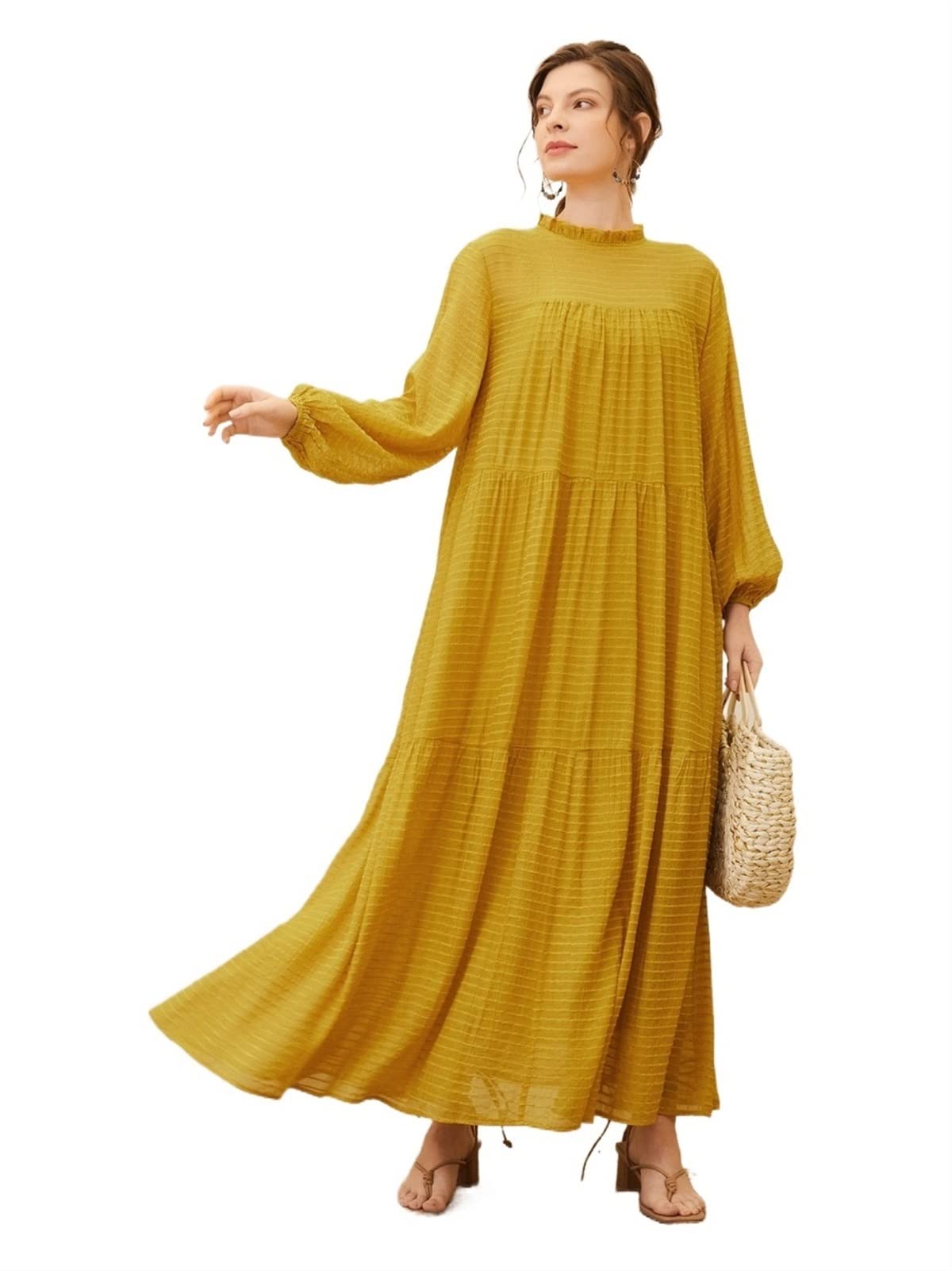 Women's Summer Dress - Lantern Sleeve Smock Long Sleeve Casual Maxi Dress | Perfect for Beach Vacation, Brunch & Outdoor Activities