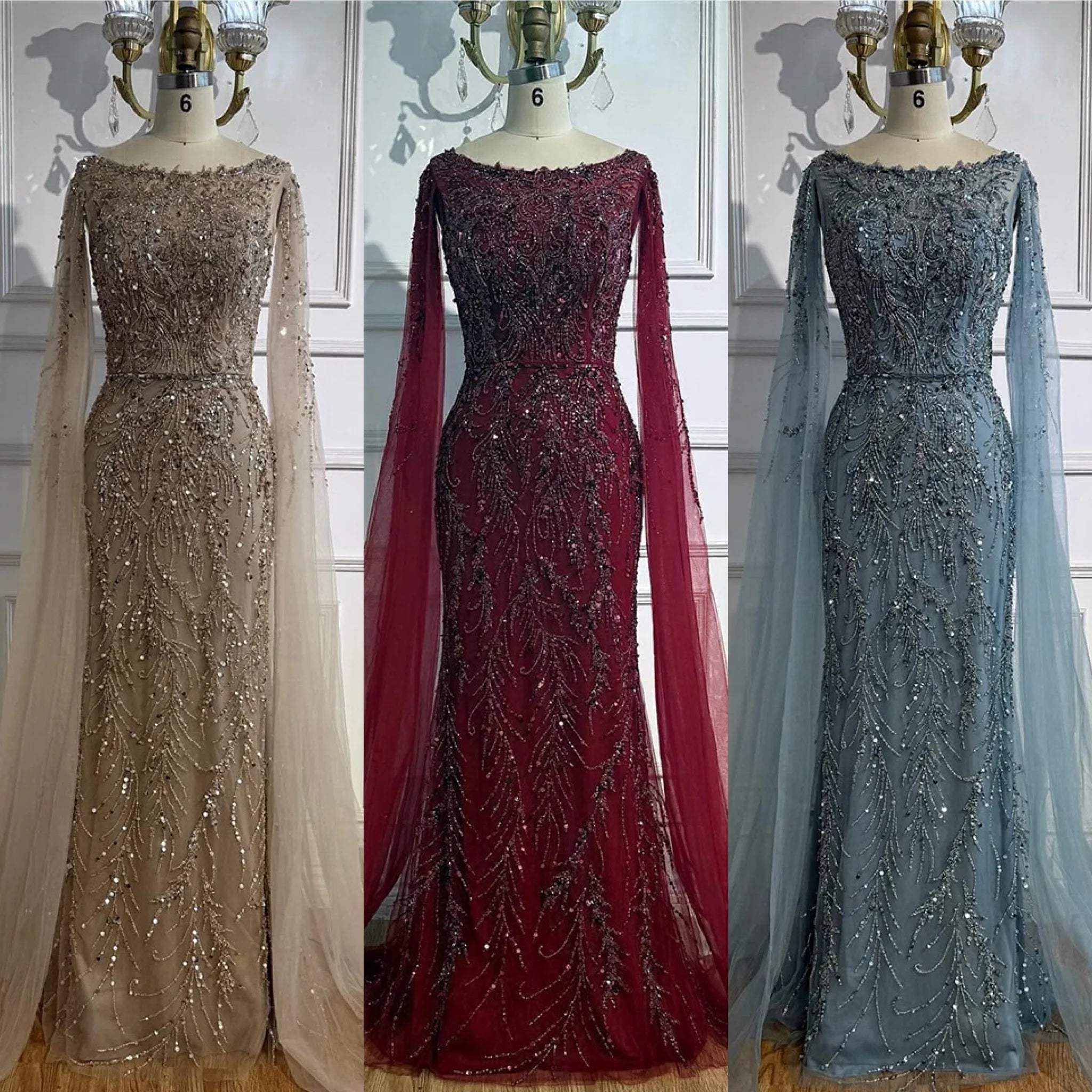 Elegant Beaded Caramel Evening Gown with Cape Sleeves - LA73078 | Perfect for Formal Events, Galas & Red Carpet Occasions