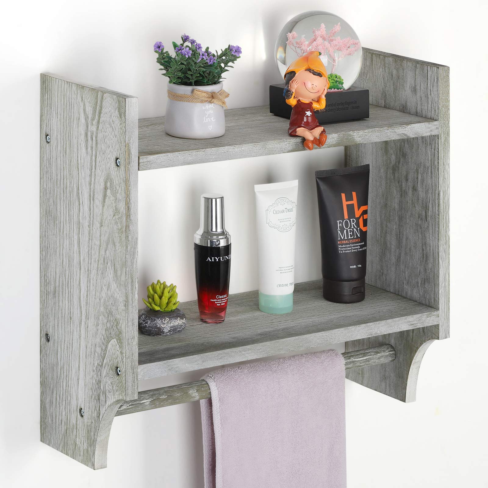 Wall Mounted Bathroom Towel Rack with Shelf - Olive Green for Bathroom Organization