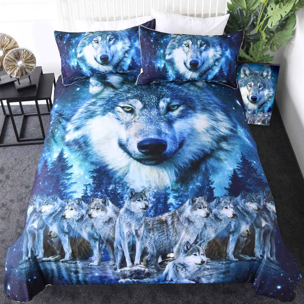 Sleepwish Queen Size Blue Wolf Bedding Set for Adults - 3 Piece Animal Print Duvet Cover with 2 Pillowcases - Soft & Breathable - Perfect for Cozy Bedrooms, Cabins, or Wolf Lover's Home Decor