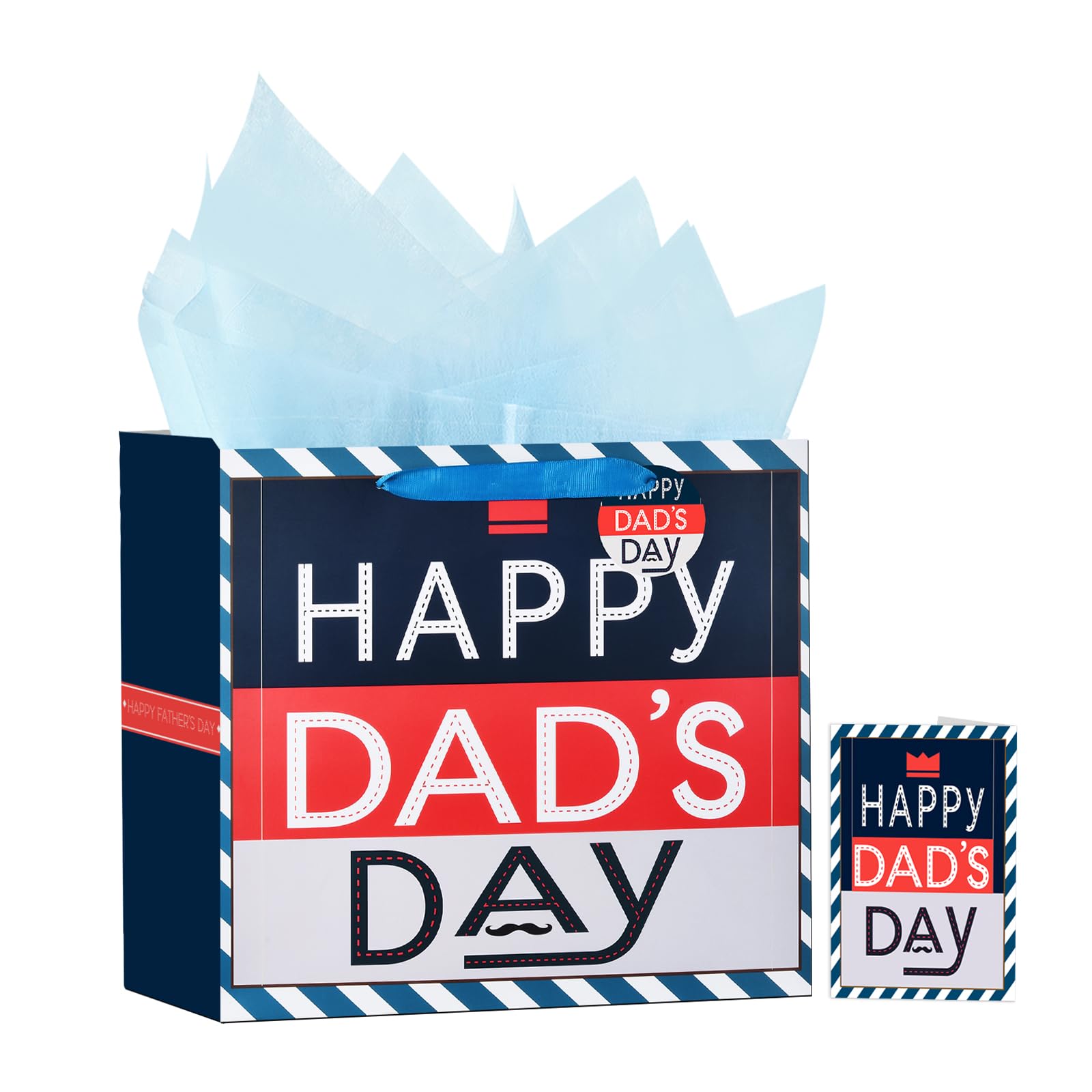 13'' Father's Day Gift Bags with Greeting Card & Tissue Paper - Best Dad Ever Birthday, Congratulations Gift Bags for Men | Perfect for Father's Day, Birthdays, Graduation Gifts & Special Occasions