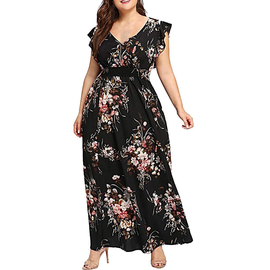 FABIURT Women's Flowy Summer Dresses - Casual Loose Short Sleeve Floral Maxi Dress for Beach, Party & Vacation | Oversized Long Dress for Women