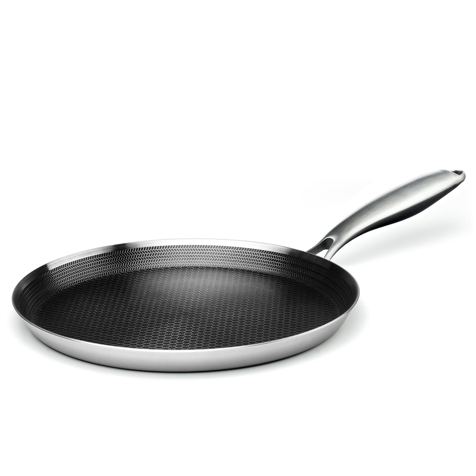 10 Inch Stainless Steel Crepe Pan - Nonstick Honeycomb Coating Pancake Griddle for Crepes, Tortillas, Dosa & More | Induction Compatible & PFOA Free | Perfect for Breakfast, Brunch & Family Cooking