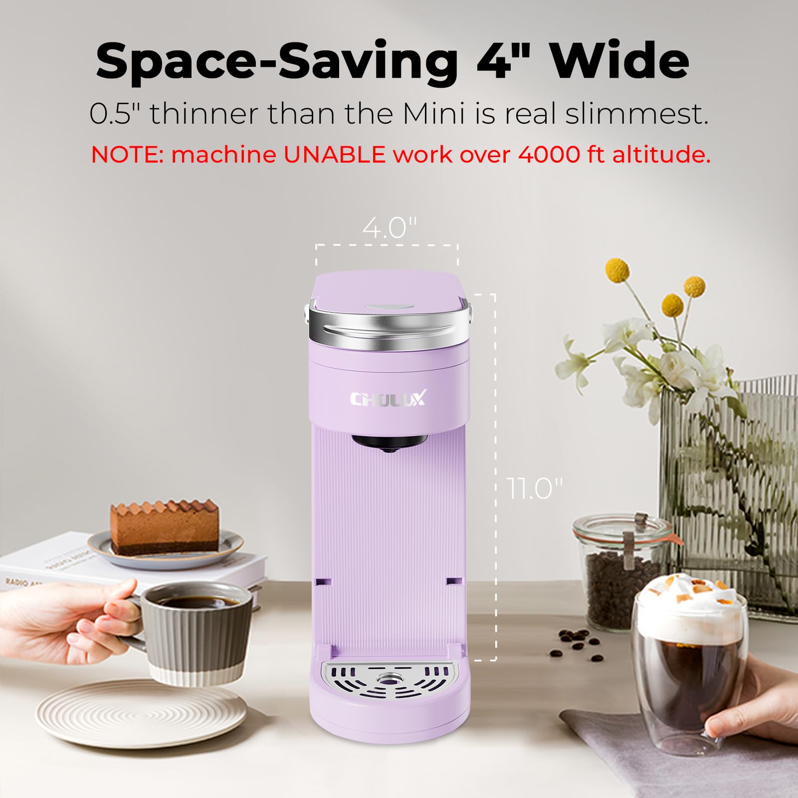 CHULUX Slim Single Serve Coffee Maker for K-Cups - Compact One Cup Coffee Machine Compatible with 7.3