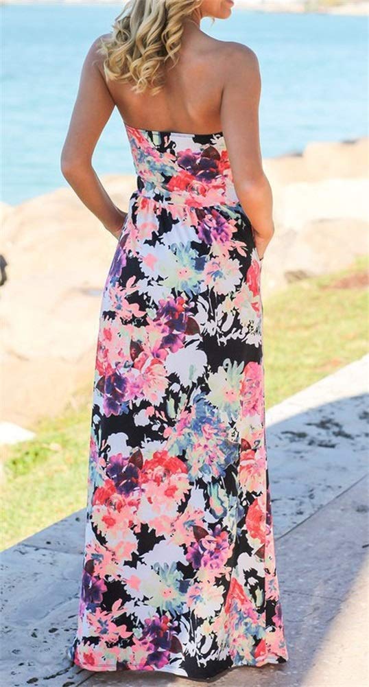 PRIMODA Women's Strapless Tube Top Maxi Dress - Floral Boho Beach Dress with Pockets | Summer Vacation, Pool Party, Beach Wedding Outfit