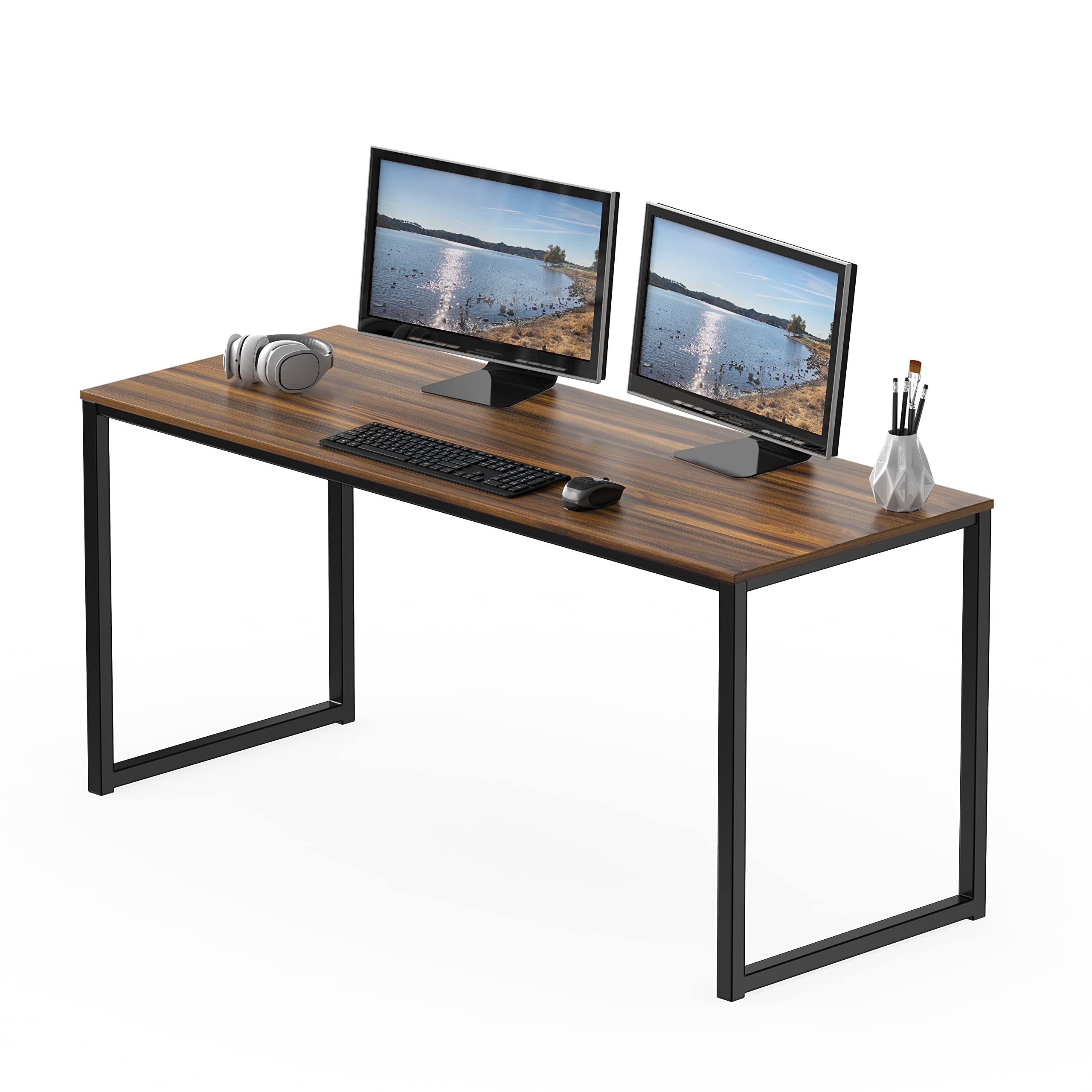 SHW Mission 55-Inch Home Office Computer Desk, Walnut Finish - Modern Writing Desk for Small Spaces, Work from Home Office Furniture, Study Desk for Students & Remote Workers