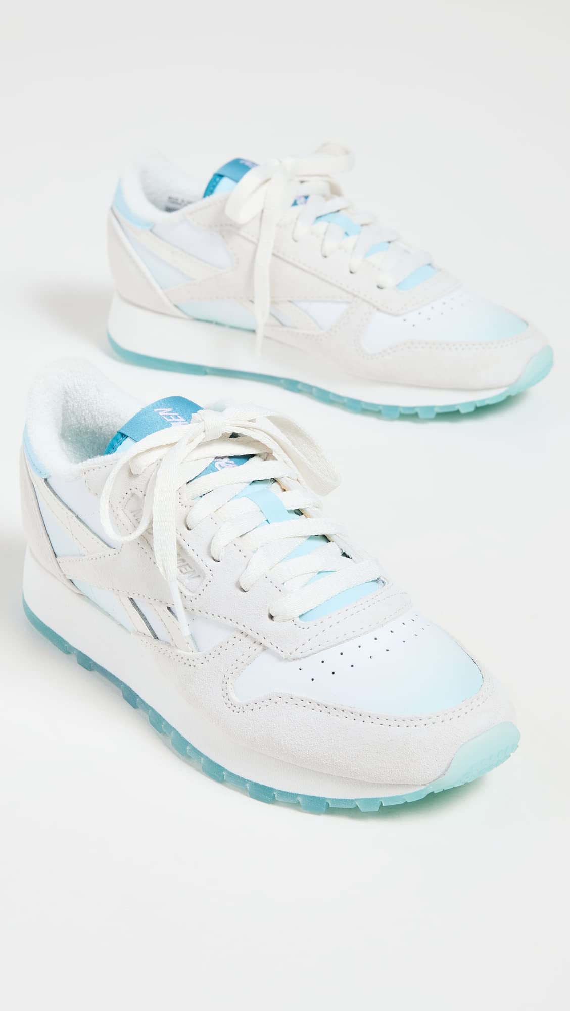 Reebok Women's x Madwomen Classic Leather Sneakers - White/Blue Retro Style for Casual Wear & Gym Training - Size 9.5 US Medium (Chalk/Chalk/Thirsty Blue) | Perfect for Running, Walking & Street Fashion