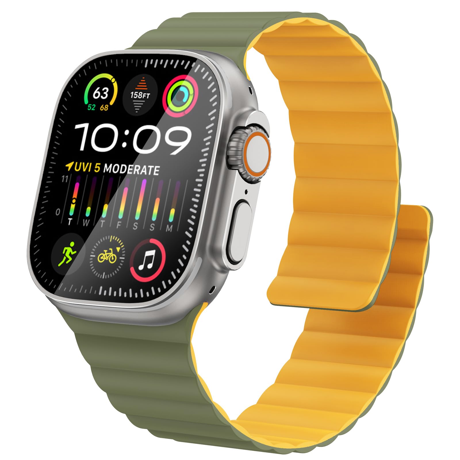 Premium Silicone Magnetic Apple Watch Band for Ultra 2/Ultra 49mm, Series 10 46mm, 9/8/7 45mm, SE2/SE/6/5/4 44mm - Sport Solo Loop for Men & Women - Perfect for Workouts, Running & Everyday Wear