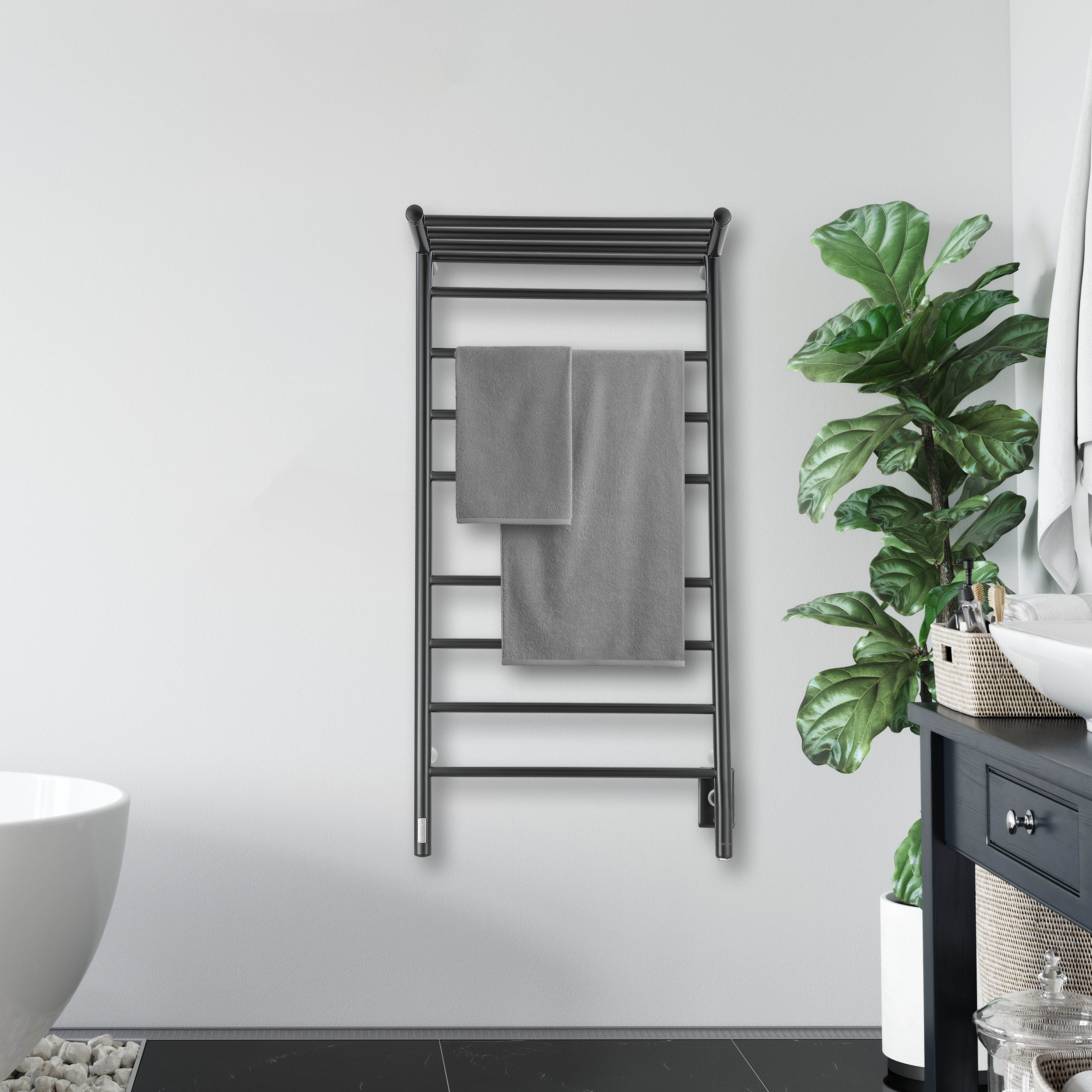 Ancona Piazzo OBT 8 Bar Dual Wall Mount Towel Warmer with Integrated Timer - Matte Black - Perfect for Bathrooms, Spas & Luxury Homes