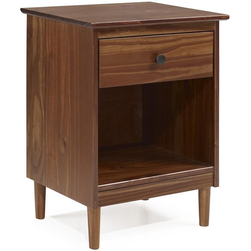 Home Square 2-Piece Solid Walnut Wood Nightstand Set with Drawer | Bedroom Furniture for Bedside Storage & Decor
