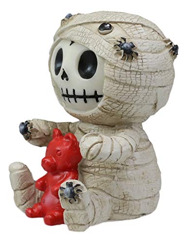 Ebros Egyptian Furrybones Mummy Sarcophagus with Red Teddy Bear & Spiders - 2.75