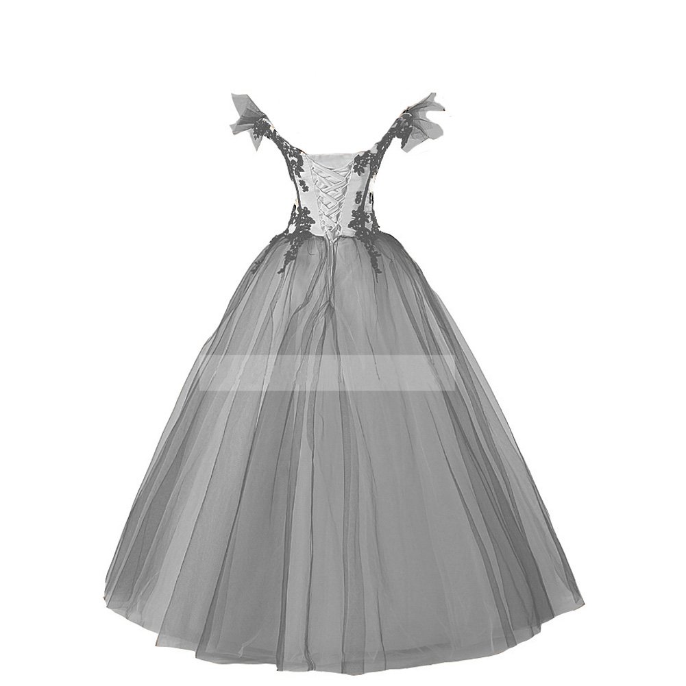 Kivary Women's Gothic Wedding Dress - White & Black Off-Shoulder Ball Gown for Romantic Ceremony & Victorian-Themed Events