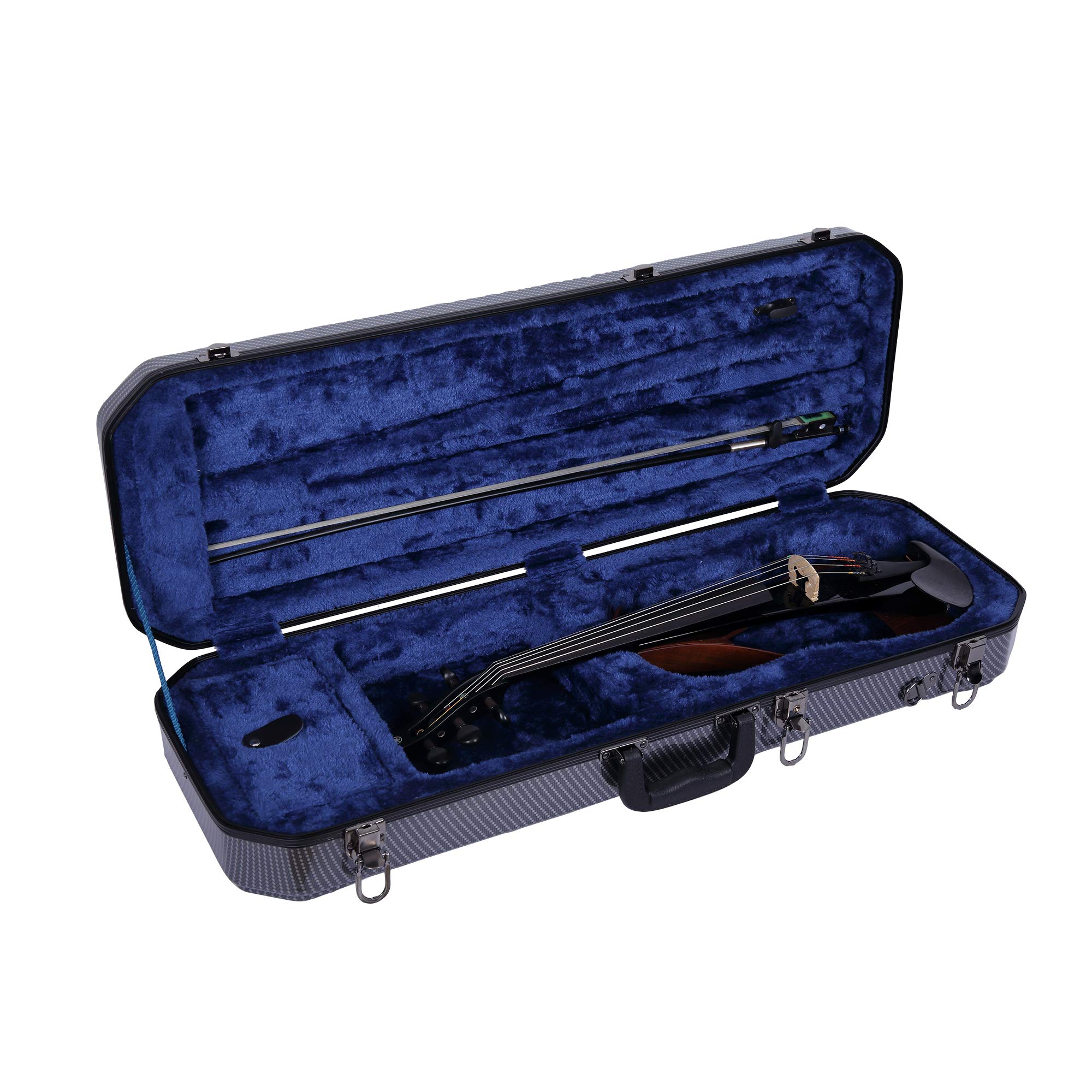 Crossrock Carbon Fiber Pattern PC Hard Shell Violin Case for 4/4 Full Size Violins - Lightweight Backpack Style with Shoulder Straps (CRA920VFBK) | Perfect for Travel, School & Professional Musicians