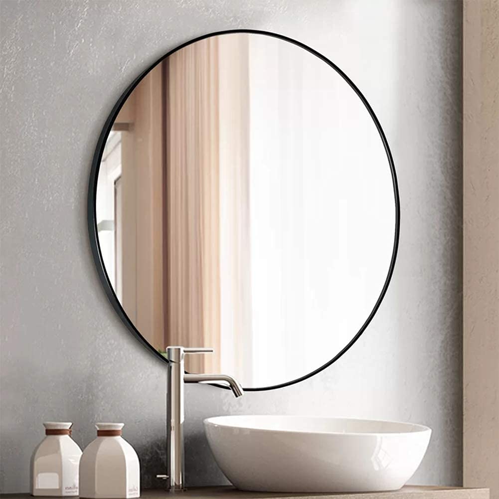48 Inch Round Wall Mirror - Black Framed Decorative Mirror for Entryway, Bathroom & Living Room - Perfect for Home Decor, Vanity & Makeup Area