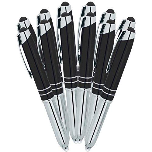 Custom Engraved Pens Bulk 50 Pack - Personalized with Text or Logo - 3-in-1 LED Flashlight, Ballpoint Pen & Touchscreen Stylus - Perfect for Corporate Gifts, Marketing Promotions, Business Events & Trade Shows - Black