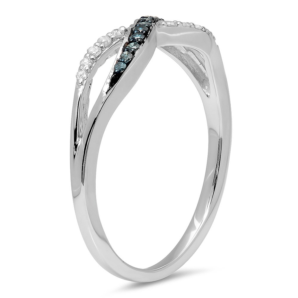 0.15 Cttw 14K Solid Gold Round Blue & White Diamond Women's Anniversary Wedding Crossover Swirl Band Ring - Perfect for Bridal, Engagement, Anniversary & Special Occasion Gifts