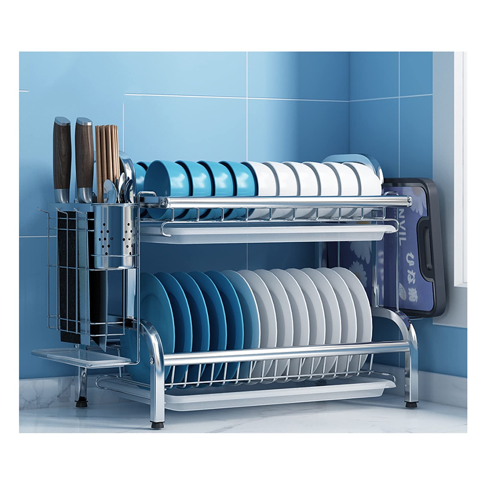 Stainless Steel Dish Rack 304 - Countertop Tableware Drying Rack with Drain Tray, Space Saving Kitchen Organizer for Dishes, Cups & Utensils - Perfect for Small Kitchens & Apartments