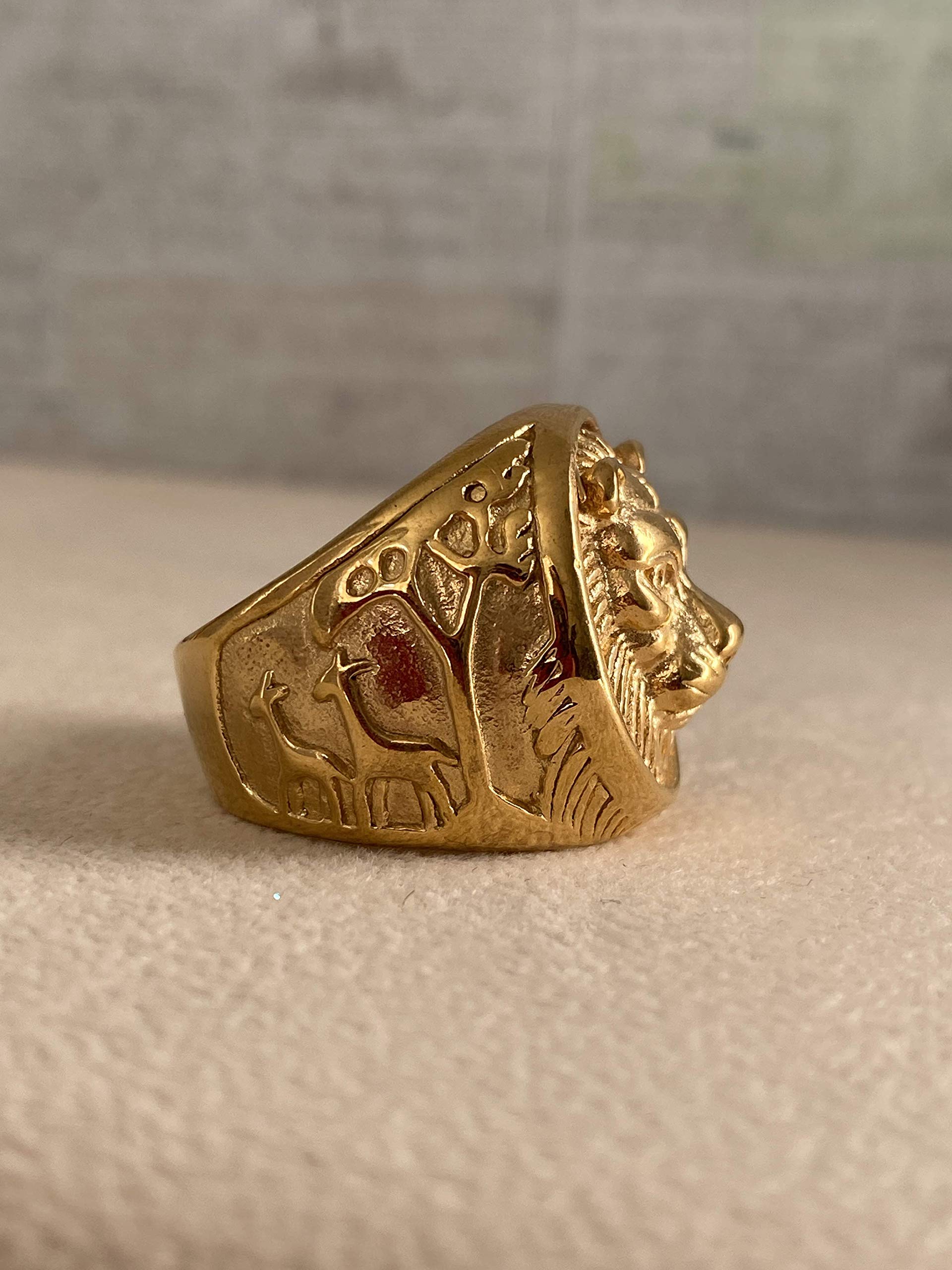 14K Solid Gold Lion Head Pinkie Ring for Men - Vintage Retro Mythology Lion King Design, Wedding Band, Promise Ring, Engagement Jewelry - Perfect Gift for Him, Anniversary & Special Occasions