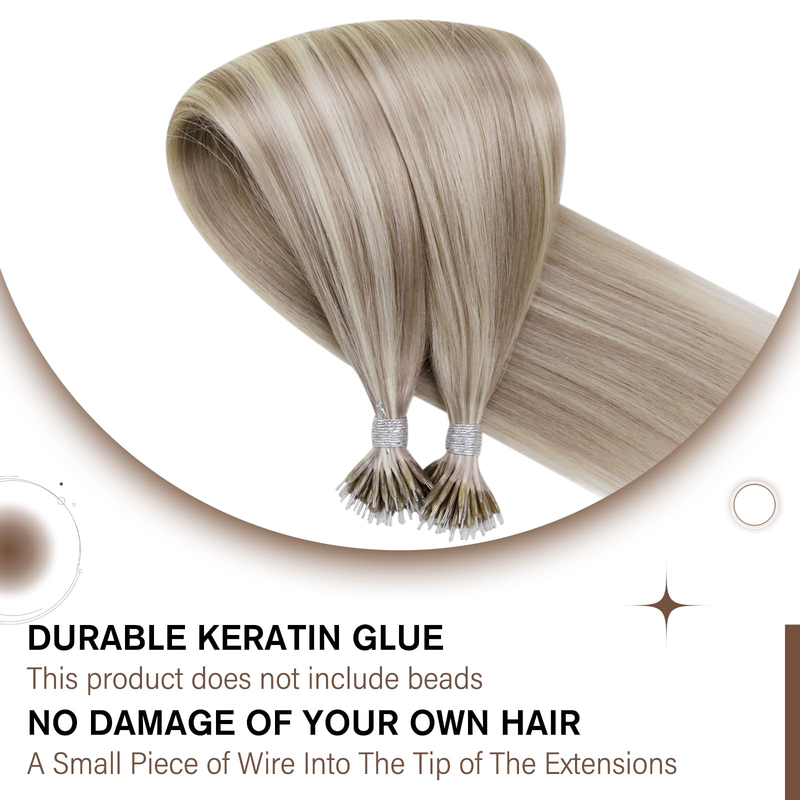 Hetto Nano Bead Hair Extensions 100% Human Hair - Blonde Nano Ring Extensions (Highlight Ash to Bleach Blonde) 14 Inch 50g for Short Hair - Perfect for Volume, Length & Styling for Parties, Weddings & Daily Wear