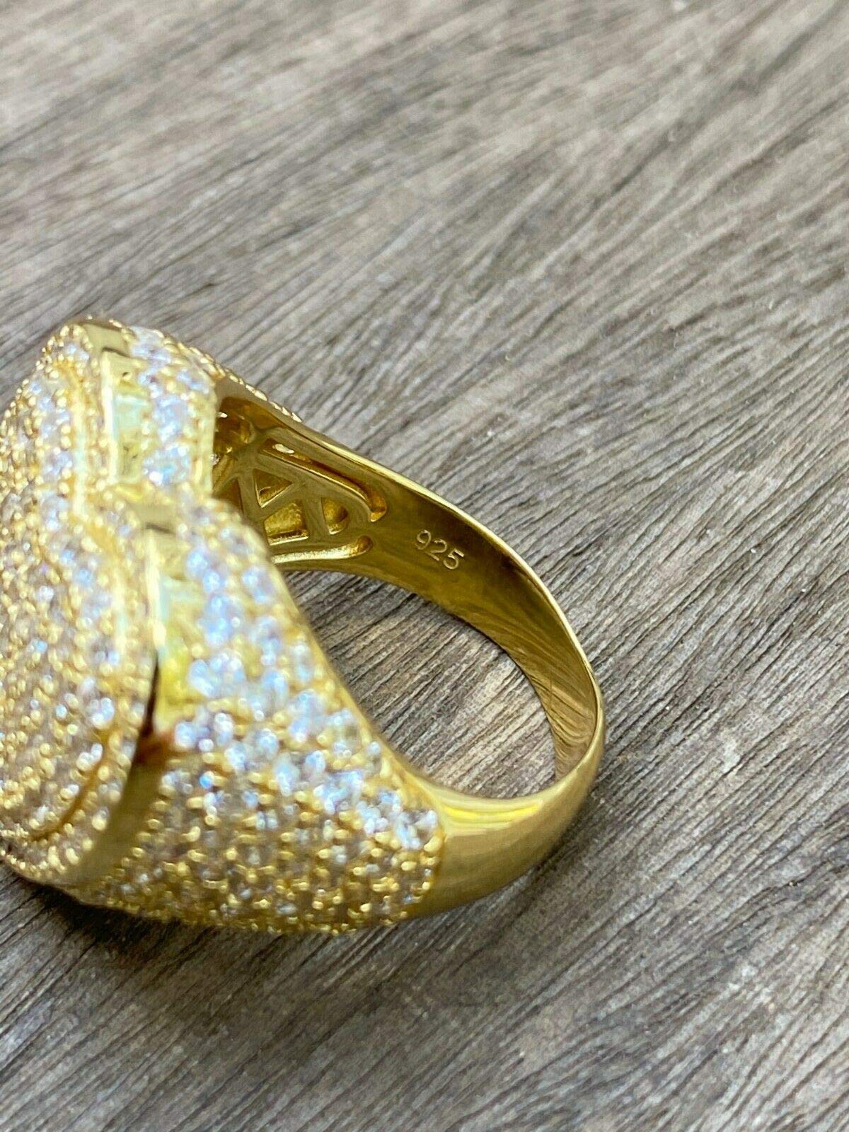 14K Gold Plated 925 Sterling Silver Heart Shaped Hip Hop Iced Out Ring with Cubic Zirconia - Size 7-13 - Perfect for Valentine's Day, Anniversary Gifts & Streetwear Fashion
