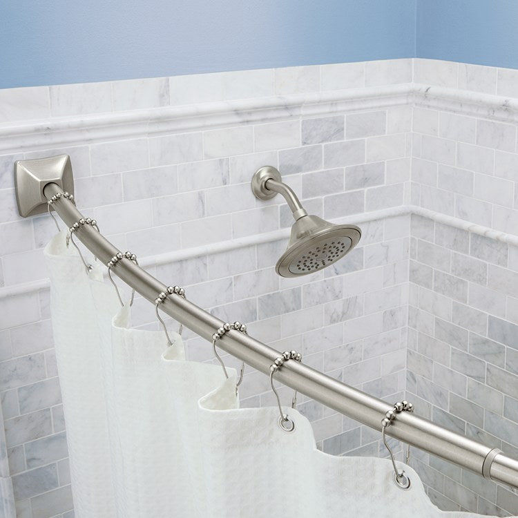 Adjustable Length Curved Stainless Steel Shower Rod with Concealed Mount Flanges - Perfect for Bathroom Renovation & Space-Saving Shower Solutions