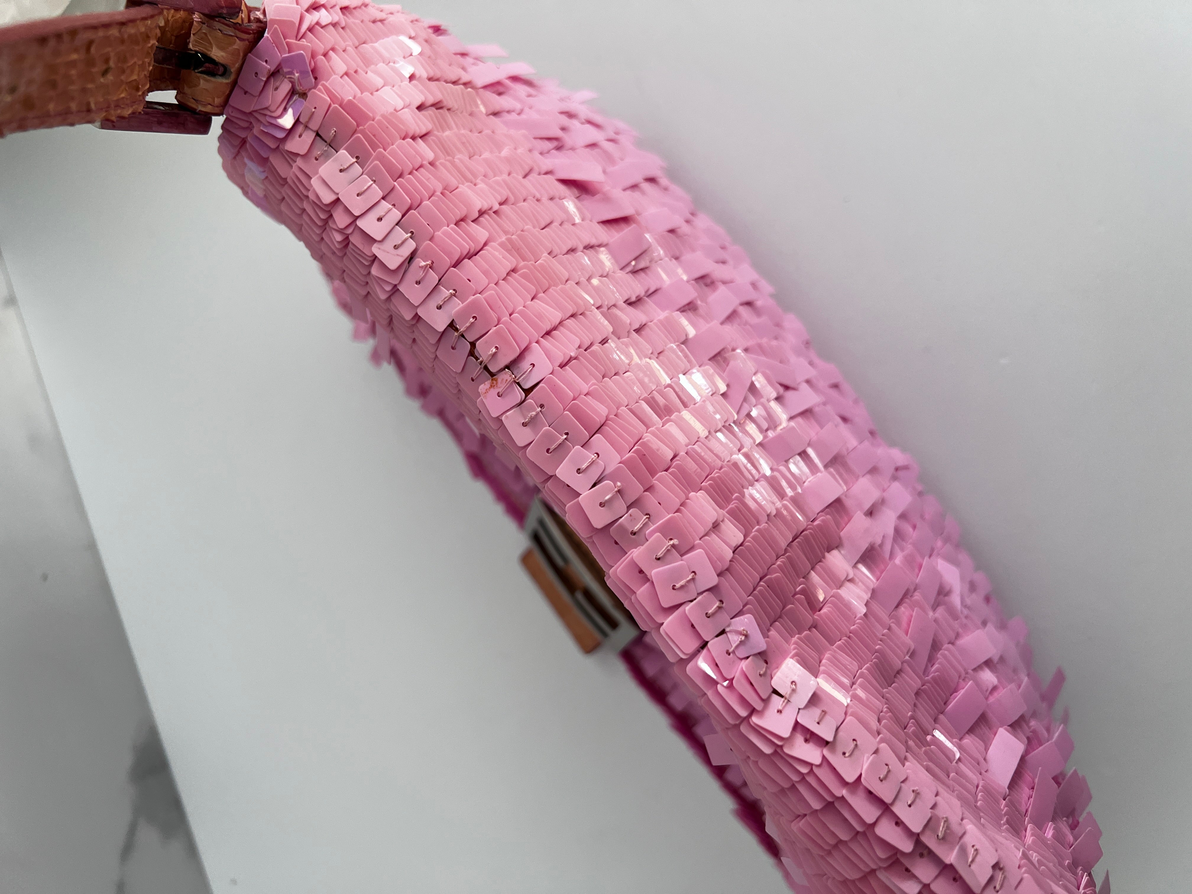 Fendi Mamma Size Pink Sequin Baguette Bag - Luxury Designer Handbag for Women, Perfect for Parties, Weddings & Evening Events